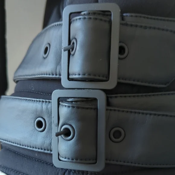 Blanc Noir Moto Aviator Black Puffer Jacket with Cream Faux Fur - Picture 8 of 13